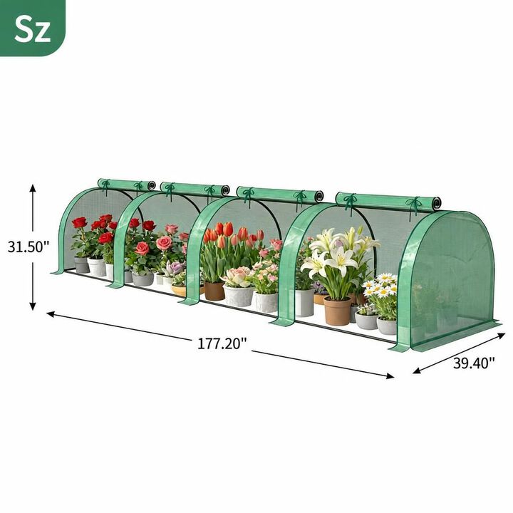 WOW PIONEER Wide Low Profile Portable Mini Greenhouse with Four Zipper Doors for Balcony Patio Outdoor Plant Growing and Gardening