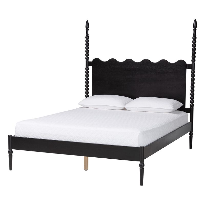 Baxton Studio Brantley Spindle Platform Bed - Farmhouse Bed Frame with Scalloped Headboard and Turned Posts image number 0