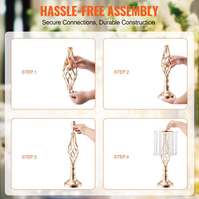 Crystal Wedding Flower Stand, Gold Metal Centerpiece Vase for Table Decor image number 4