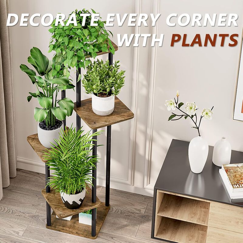5 Tier-Black+Rustic Brown Shelving, Plant Stand, Interior Metal Flower Stand image number 4