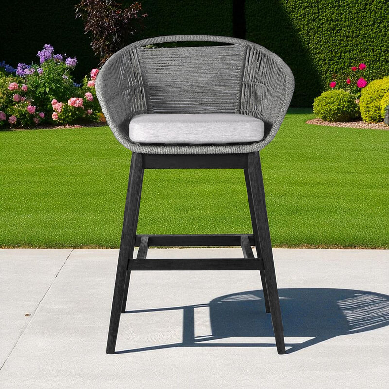 Solid Wood Low Back Outdoor Bar Height Chair with Footrest for Patio