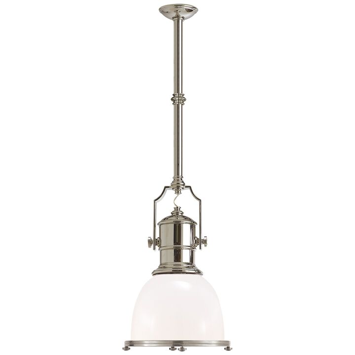 Country Industrial Small Pendant with White Glass Shade