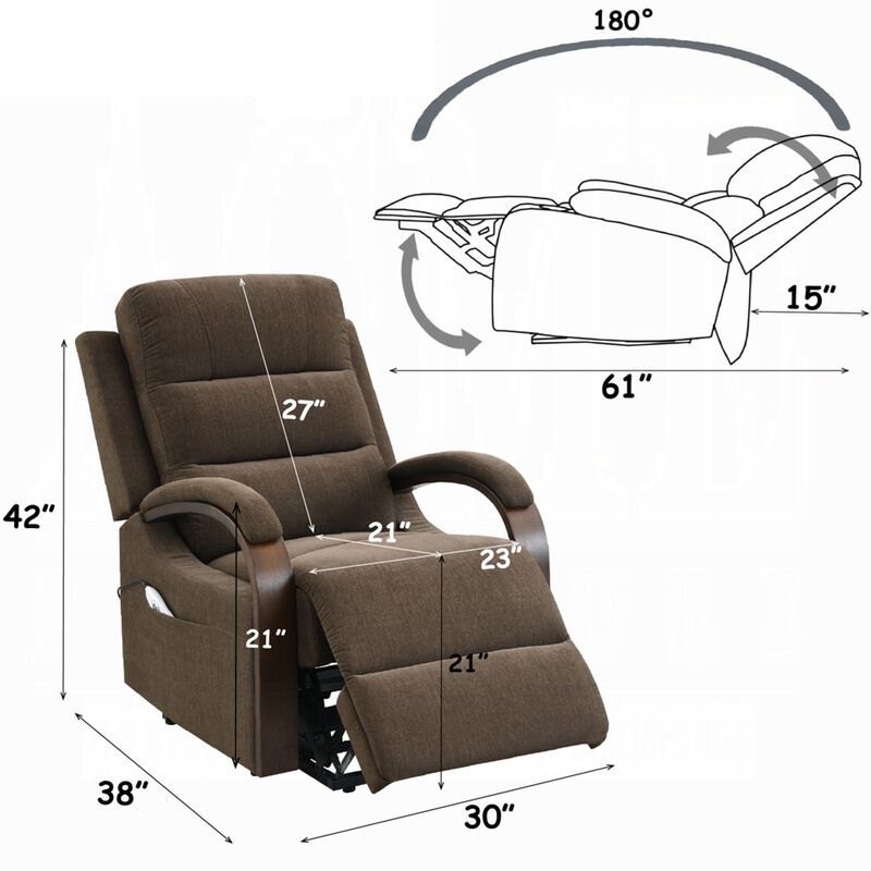Jea Power Recliner Armchair with Lift Heating Massage, Chenille Fabric image number 7