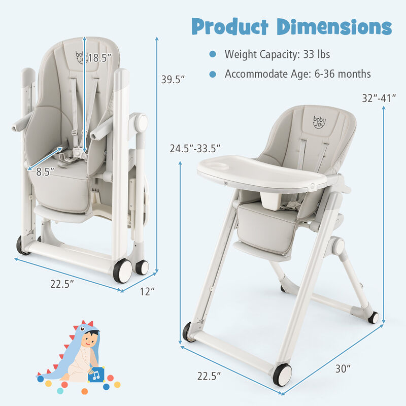 Foldable Feeding Sleep Playing High Chair with Recline Backrest for Babies and Toddlers