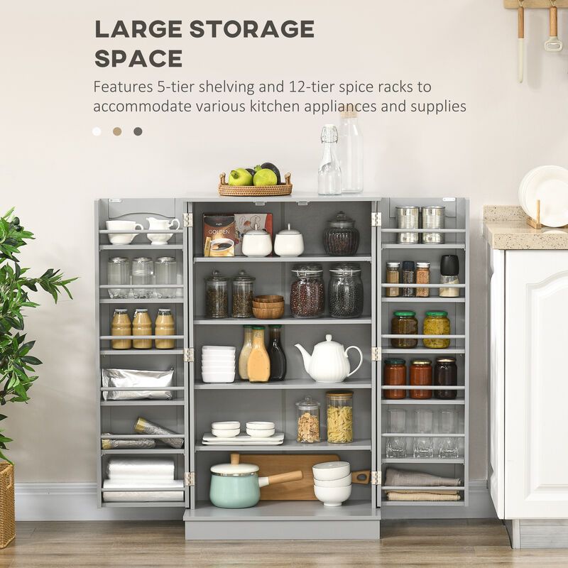 HOMCOM Kitchen Pantry Storage Cabinet w/ 5-tier Shelving, 12 Spice Racks