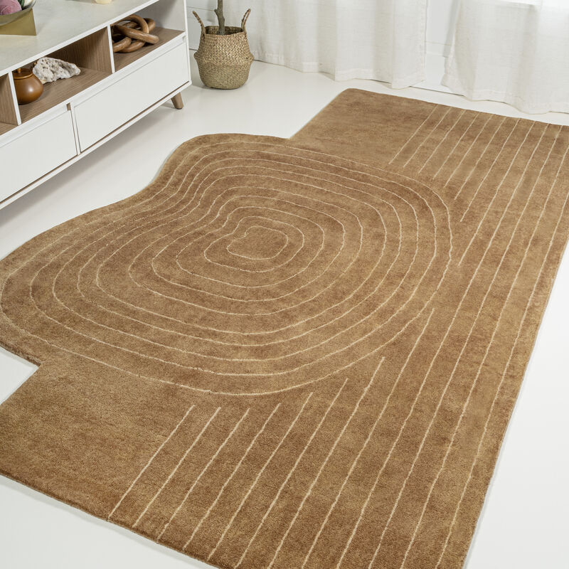 Retro Bohemian Abstract Striped Handwoven Wool Ivory/Beige Area Rug