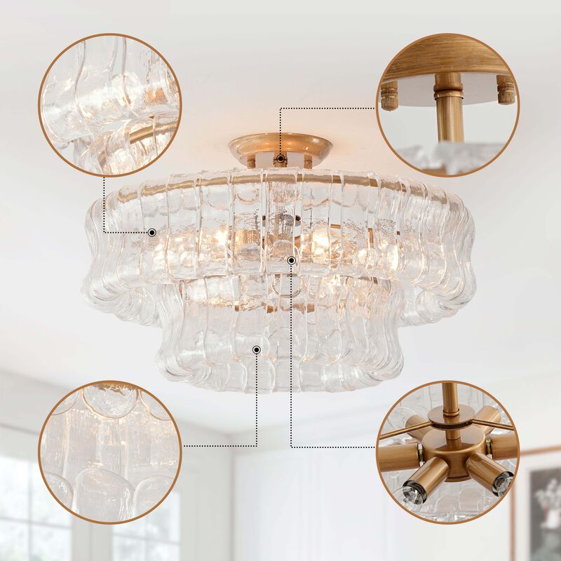 Abigail 5-Light 18" 2-Tier Brushed Brass Round Flush Mount image number 3