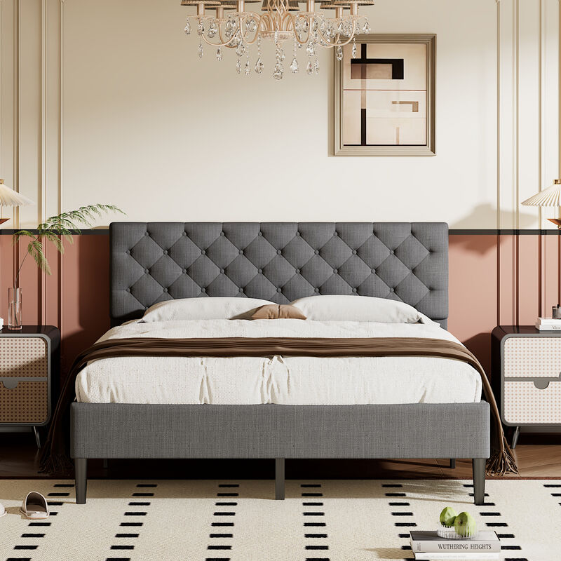 Merax Upholstered Linen Platform Bed