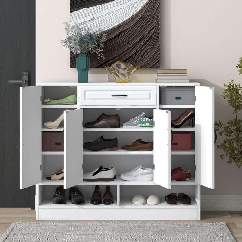 Sleek and Modern Shoe Cabinet with Adjustable Shelves, Minimalist Shoe Storage Organizer with Sturdy Top Surface, Space-saving Design Sideboard for Various Sizes of Items, White