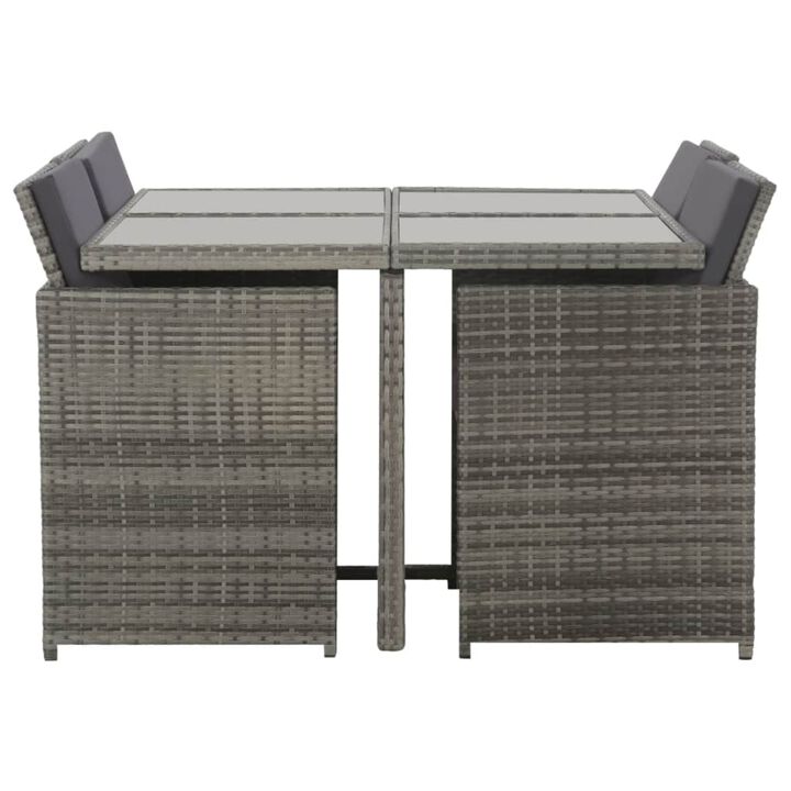 vidaXL 5 Piece Outdoor Dining Set with Cushions Poly Rattan Gray