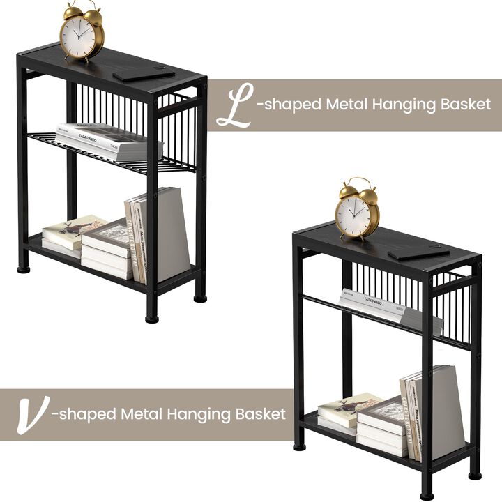 Homedawn Small End Table for Small Space, 3-Tier Narrow Side Table with Magazine Holder,Small Nightstand, Skinny Snack Couch Tab