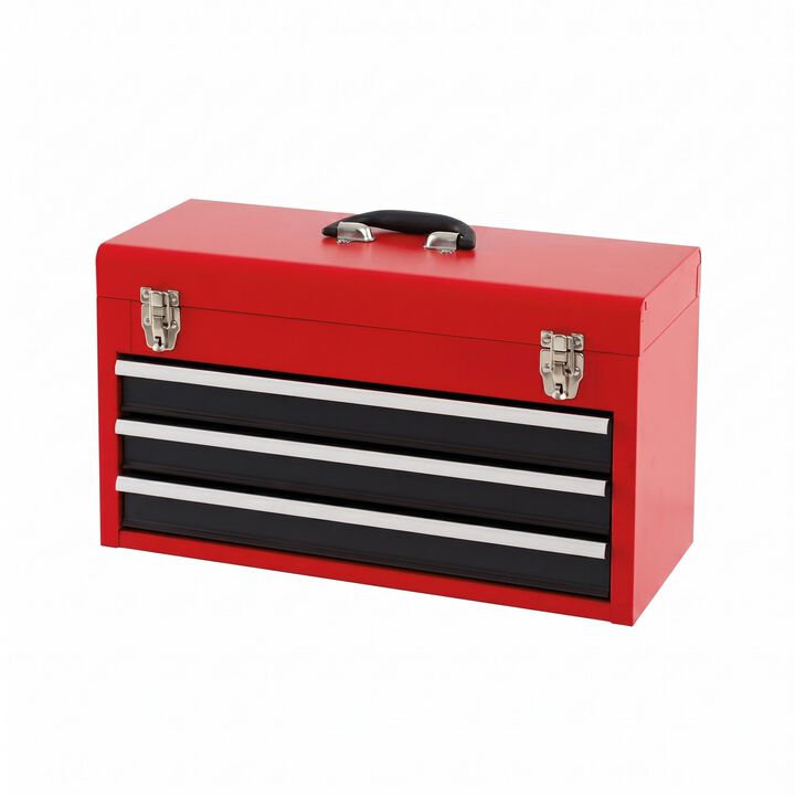 Portable 3-Drawer Mechanic Tool Box with Lock, Steel Tool Chest for Garage and Jobsite