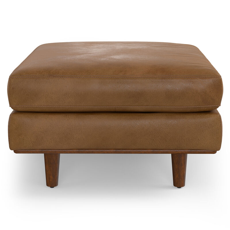 Morrison 33 inch Wide Mid-Century Modern Table Ottoman in Caramel Brown Top Grain Genuine Leather