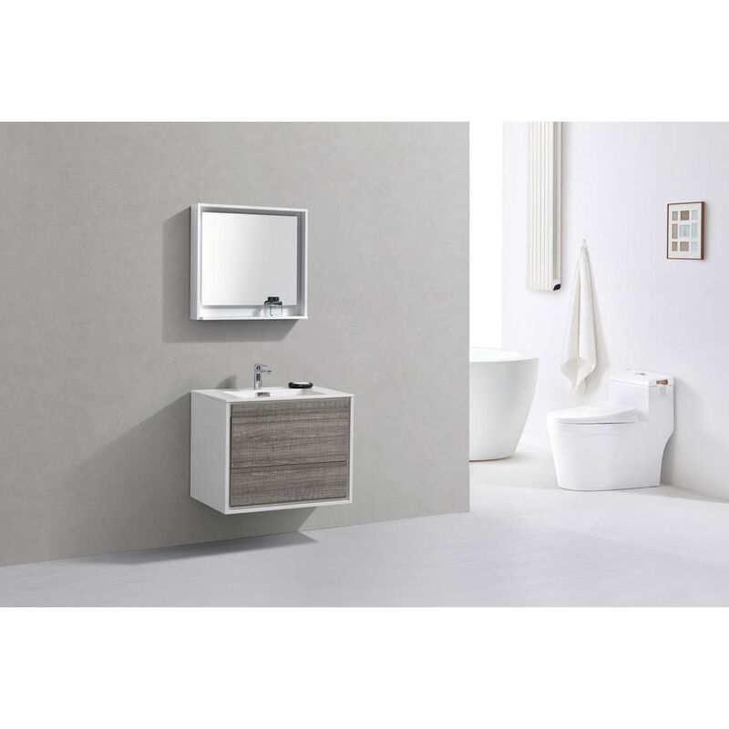 Kubebath DeLusso 30  Ash Gray Wall Mount Modern Bathroom Vanity