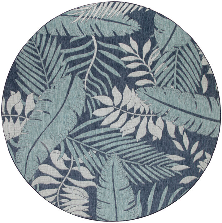 HomeRoots 8' Navy Blue And Ivory Round Floral Indoor Outdoor Area Rug