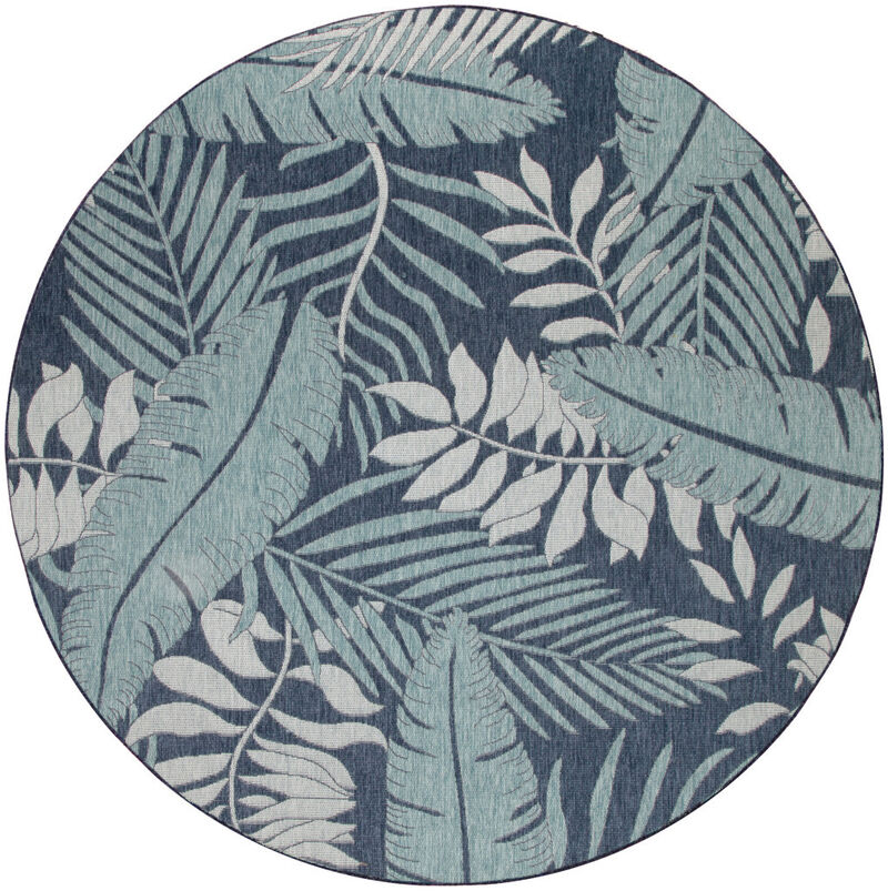 HomeRoots 8' Navy Blue And Ivory Round Floral Indoor Outdoor Area Rug image number 0
