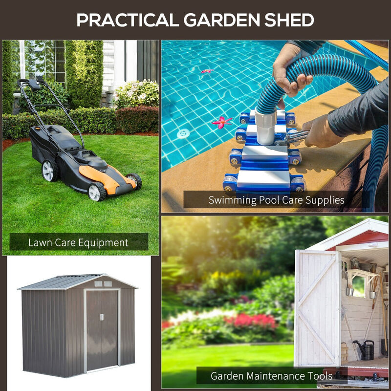 Compact Garden Vault: 7'x4' Grey/White Metal Utility Storage Shed