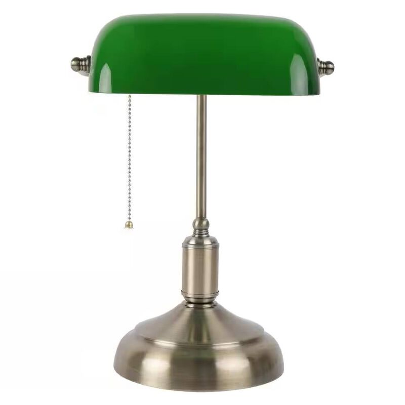 Vintage Brass Bankers Lamp with Glass Shade – Desk and Table Lighting