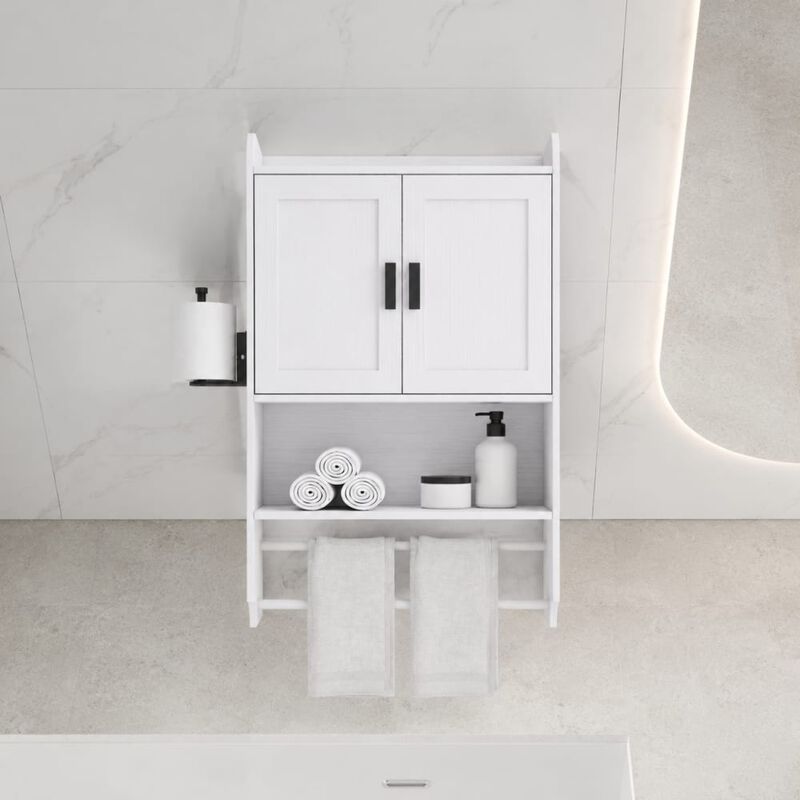 ELEMENT ACE Wall Mounted Bathroom Cabinet with Doors, Adjustable Shelf, Towel Bar, Paper Holder, Over Toilet Medicine Organizer image number 2