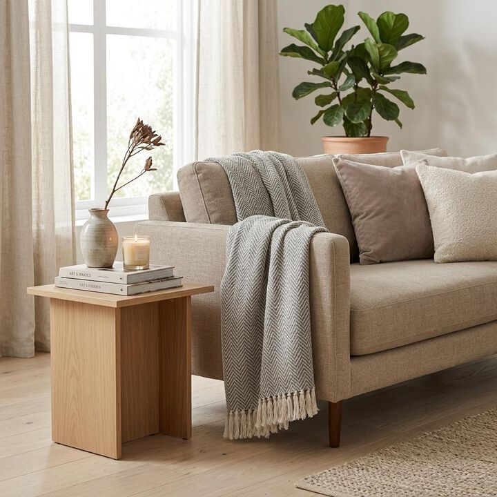 HomeRoots Handloomed Dark Gray Cotton Throw Blanket with Tassels