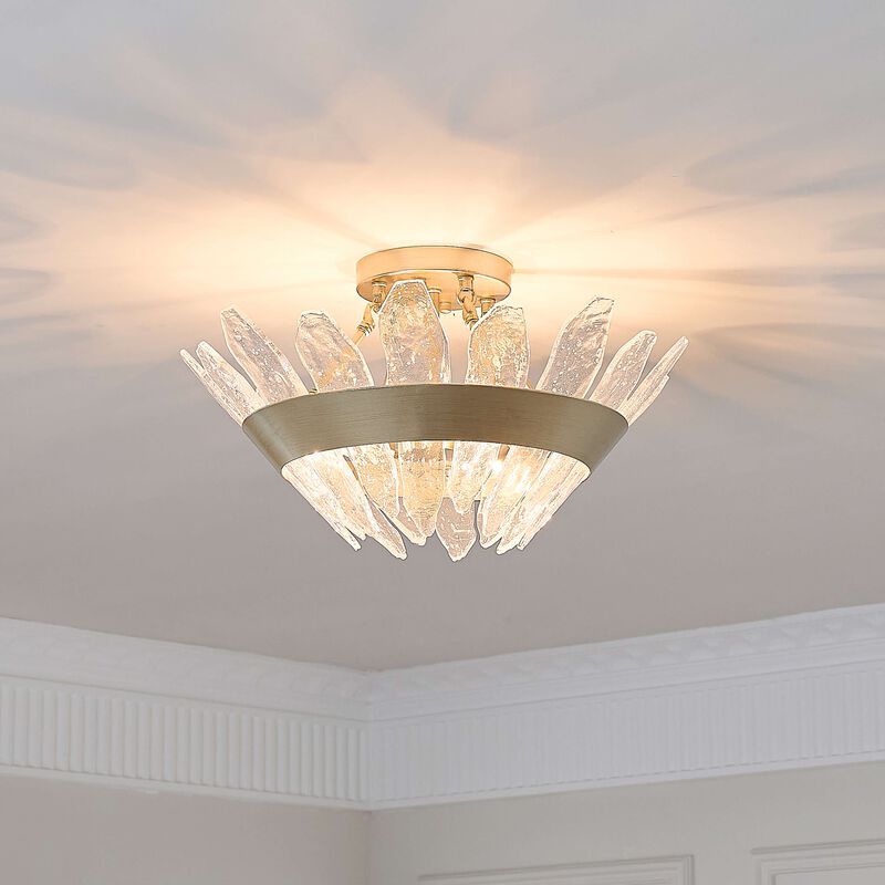 Rosina Brushed Silver-ish Champagne 3-Light 19.1" Modern Seeded Glass Panel Flush Mount Flush Mount image number 4