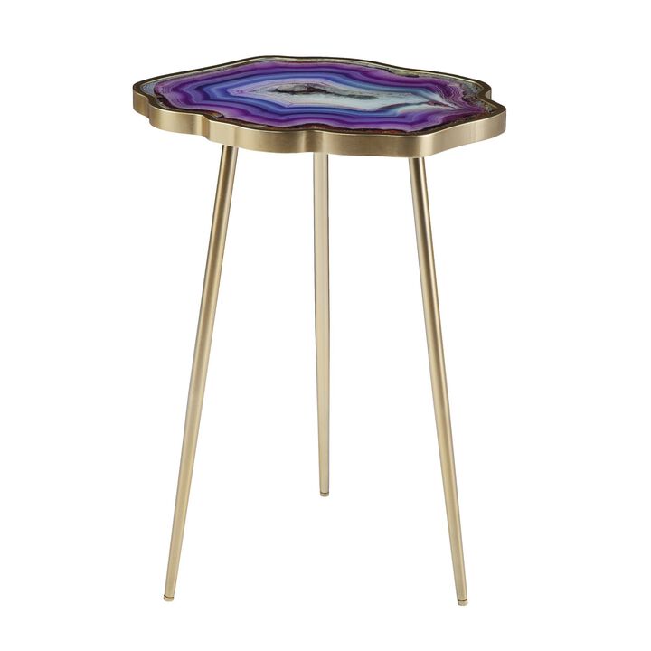 Homezia 24" Gold And Shades Of Violet Faux Agate End Table