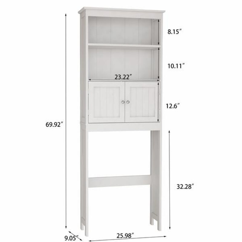 Over-the-Toilet Storage Rack with 2 Doors and Shelves for Bathroom Organization