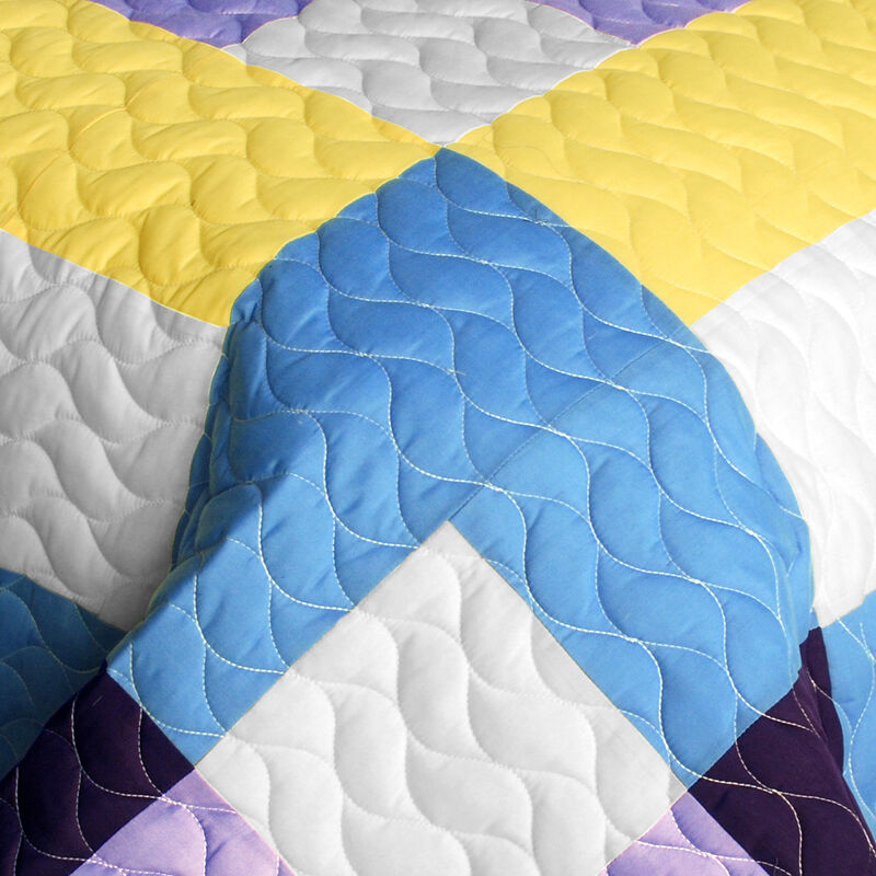 Vermicelli Quilted Patchwork Bedding Set Queen Size Purple Feelings Design image number 3