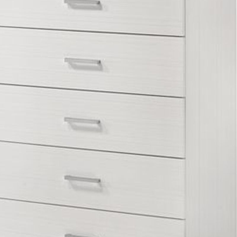 Chest with 5 Drawers and Wooden Frame, White - Benzara