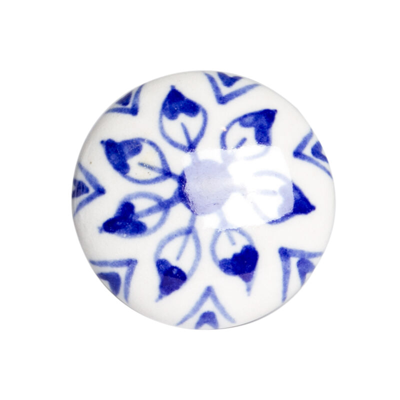HomeRoots Set of Eight Blue And White Ceramic And Metal Drawer Pull Knobs image number 2