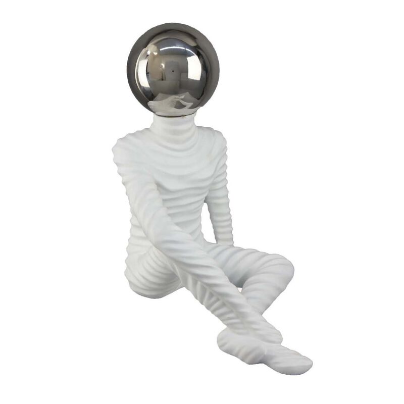 Accent Decor Statuette, 14 Inch White Resin Body, Sitting Astronaut
