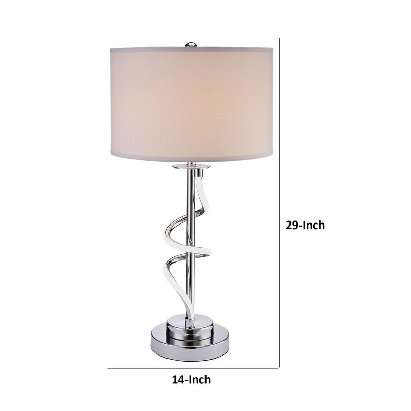Jame 29 Inch Table Lamp, Drum Fabric Shade, Accent Round Chrome Base-Benzara