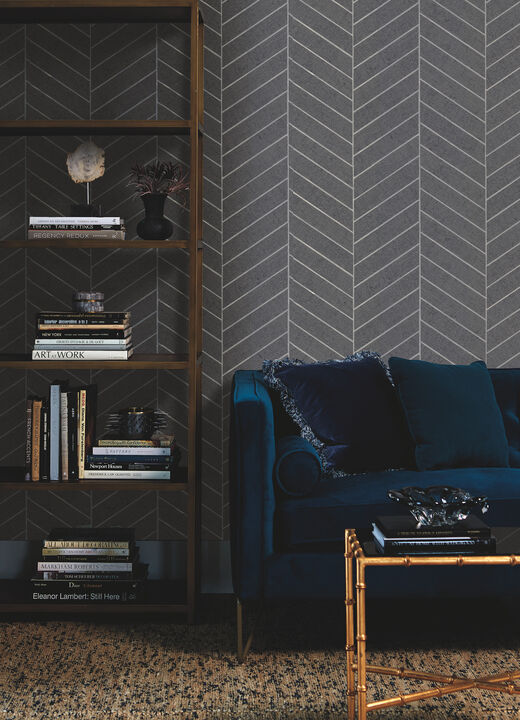 Atelier Herringbone Dark Grey Wallpaper
