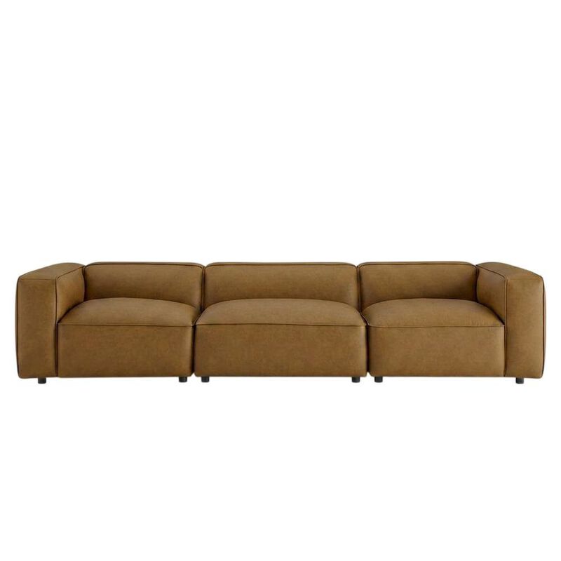 Upholstered Vegan Leather Modular Sectional Sofa with Mid-Century Style, Camel image number 0
