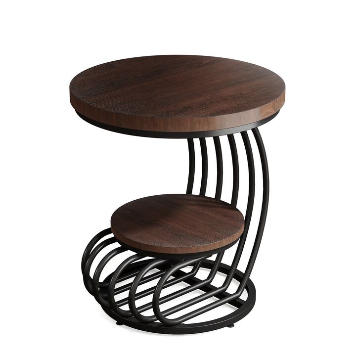 Tribesigns Round End Table, 2-Tier Faux Marble Side Table with Storage Shelf, Small Side Table for Living Room and Bedroom, Round Nightstand with Gold Metal Frame, 100 lb Capacity