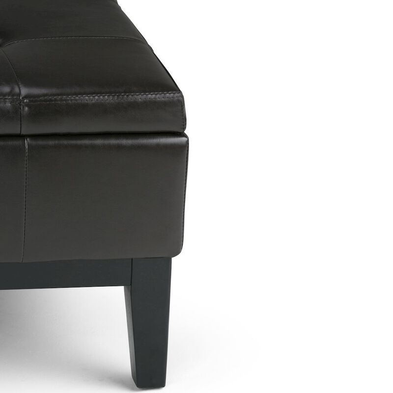 Simpli Home Dover Square Coffee Table Storage Ottoman In Tanners Brown Vegan Faux Leather