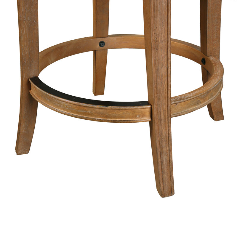 HomeRoots Linen and Brown Fabric and Solid Wood Low Back Counter Height Swivel Bar Chair image number 4