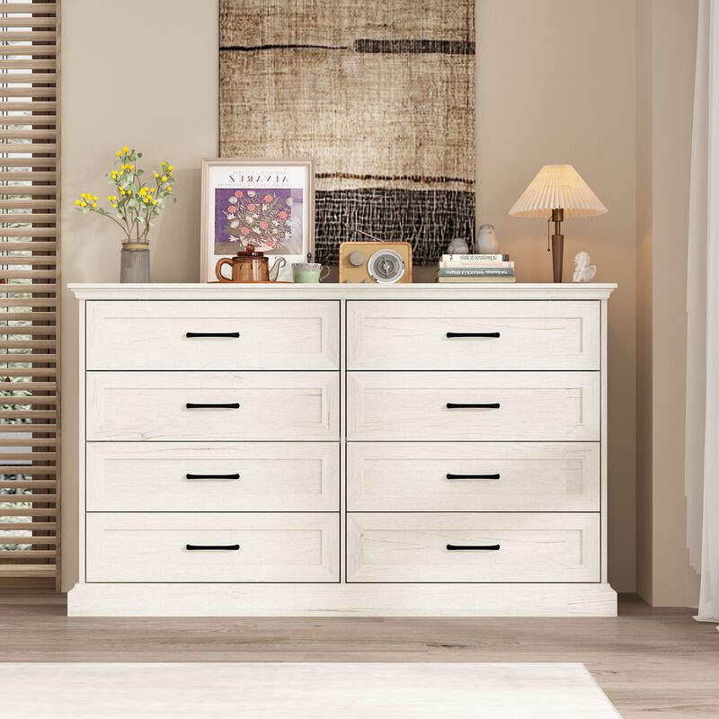 FUFU&GAGA 8-Drawer Dresser, Wide Wooden Storage Chest with Metal Handles, Large Capacity Organizer for Bedroom， (54.6" W x 33.1" H x 15.7" D),Rustic White
