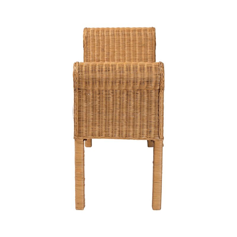 bali & pari Reiko Handwoven Natural Rattan Bench with Scalloped Detailing &ndash; Boho Farmhouse Entryway, Bedroom, or Living Room Accent Seating