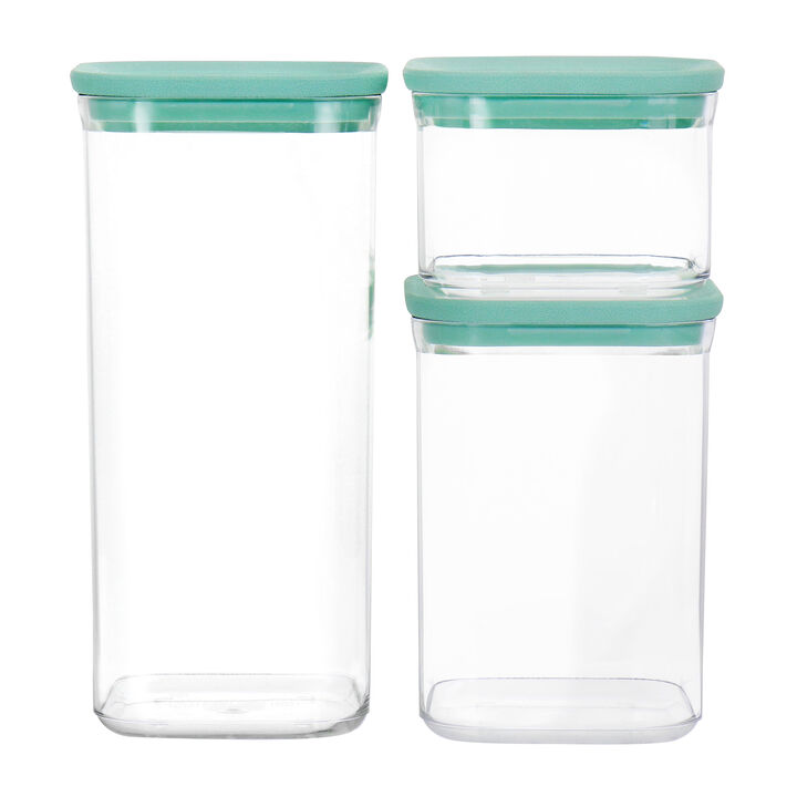 Martha Stewart 3 Piece Square Plastic Stackable Container Set in Mint Green
