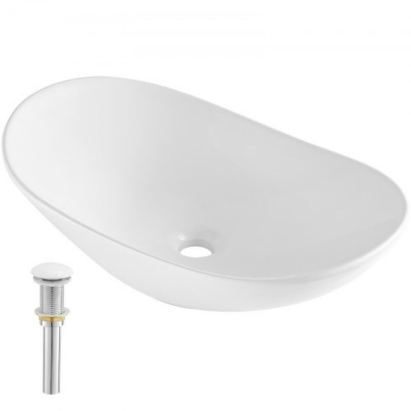 Bathroom Vanity Vessel Sink in Ceramic, Countertop Mount Bowl Style