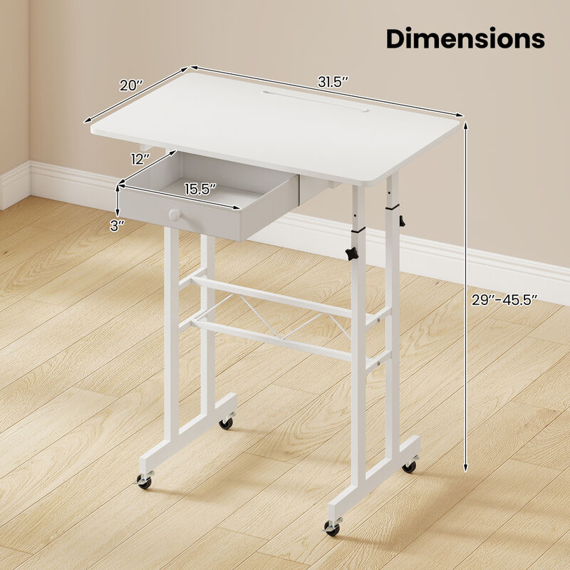 Adjustable Rolling Laptop Desk with Tablet Stand and Drawer image number 2