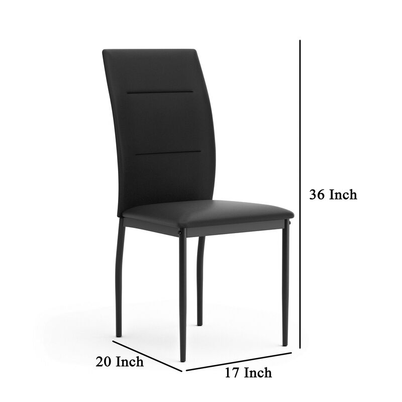 Miya Side Dining Chair Set of 2, Black Faux Leather, Sleek Metal Legs - Benzara