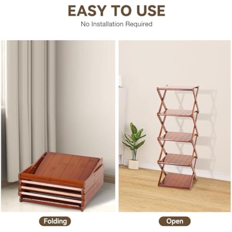 Entryway Bamboo Shoe Organizer 5 Tier Space Saving Walnut Rack image number 3