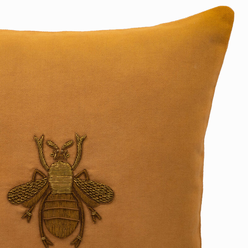 Golden Bee Cotton Throw Pillow, 12" X 12"
