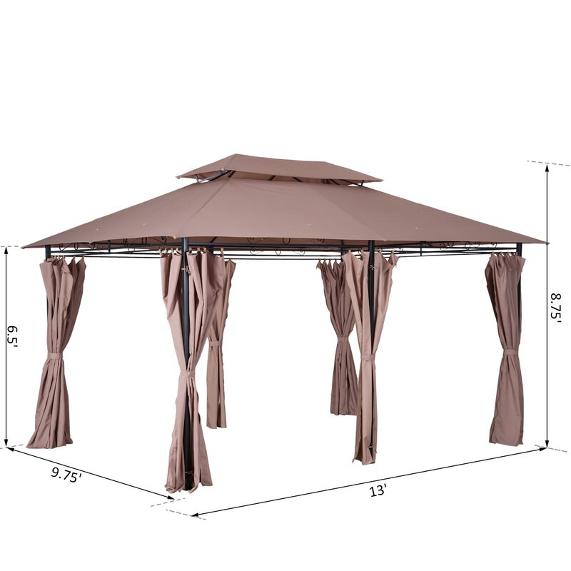 Khaki Outdoor Oasis: 10x13 Gazebo with Curtains & Vented Steel Frame