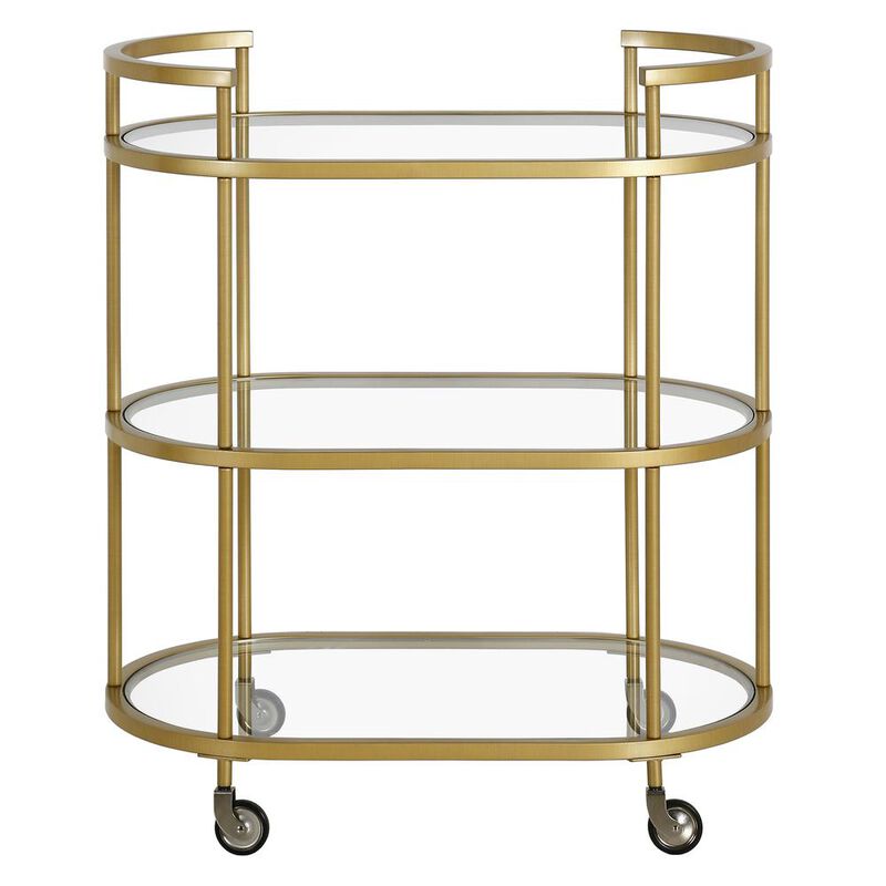 Hudson&Canal Leif 30'' Wide Oval Bar Cart in Brass