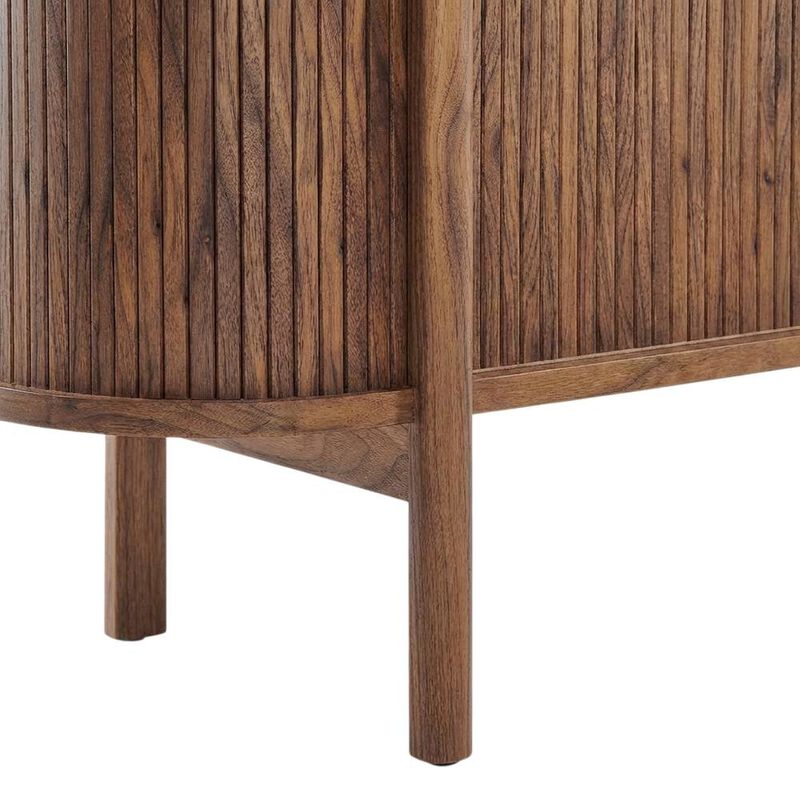 Curved TV Stand in Brown, Rubberwood Solids, Walnut Veneers, Stylish Storage image number 6