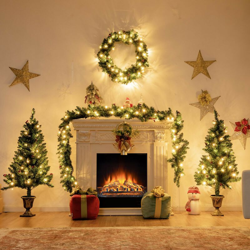 4 Pieces Christmas Decoration Set with Garland Wreath and Entrance Trees image number 6