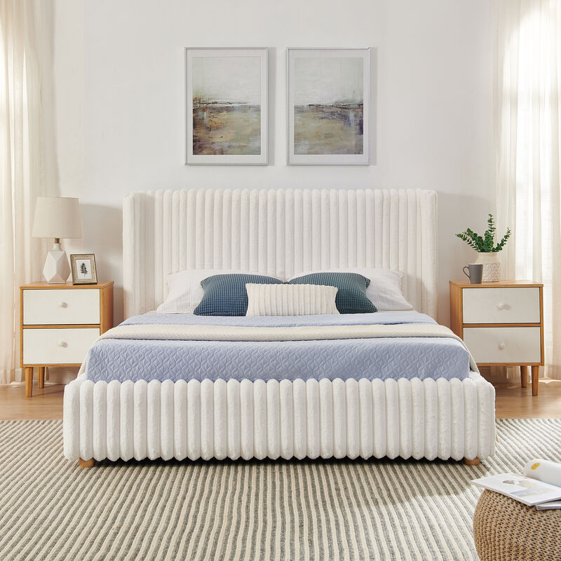 Trible Vertical Striped Upholstered Bed Frame image number 1